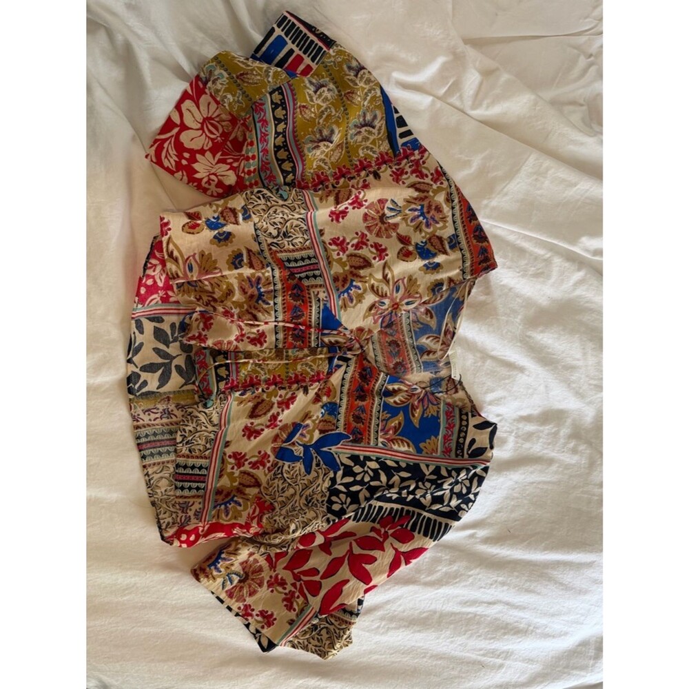 Zara Multicolor Floral Paisley Blouse XS NWT Blue Red Gold Boho Lightweight Top